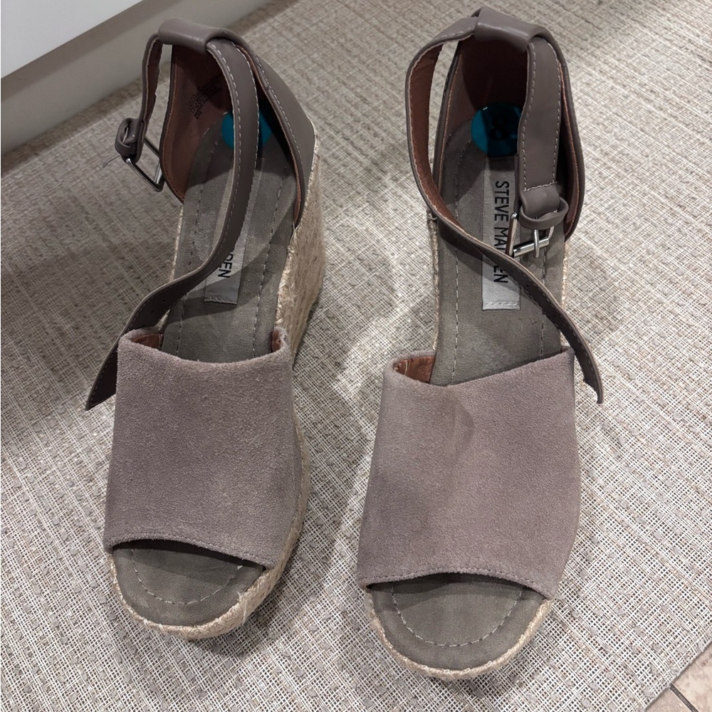 Steve Madden Taupe Suede Espadrille Wedges with Ankle Strap